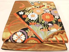 平和屋着物◎六通柄袋帯　唐織　扇面花文　金糸　正絹　逸品　AABI5483yxのサムネイル
