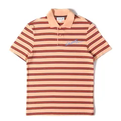 【美品】LACOSTE ラコステ ポロシャツ オレンジ サイズ:S | ロゴプリント ボーダー ポロシャツ(REGULAR FIT) | トップス 半袖【メンズ】【中古】