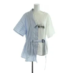 リツコ シラハマ RITSUKO SHIRAHAMA シャツドッキング Tシャツ 1 白 ホワイト 青 ブルー 半袖 ストライプ柄 /AB ■OSのサムネイル