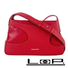 【美品】フェラガモ レザーキャンバス ミニショルダー レッド Salvatore Ferragamo - 【美品】フェラガモ レザーキャンバス ミニ