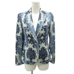 ダブルスタンダードクロージング ダブスタ DOUBLE STANDARD CLOTHING テーラードジャケット 上着 ミドル丈 38 青 ブルー ダマスク柄 /SM12 ■ECA003のサムネイル