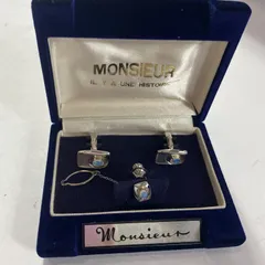 ★ MONSIEUR ムッシュ カフス ボタン ネクタイピン シルバー ケース入り 日本製  現状品