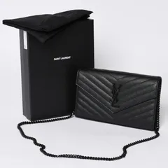 新品未使用 SAINT LAURENT PARIS サンローランパリ カサンドラ エンベロープ チェーンウォレット 377828 グレインドプードルレザー 中古 4a000428のサムネイル