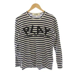 プレイコムデギャルソン PLAY COMME des GARCONS Tシャツ M 白 ホワイト 紺 ネイビー ボーダー柄 長袖 ロゴプリント AD2008 /LP