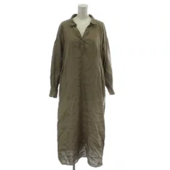 グリーンレーベルリラクシング ユナイテッドアローズ green label relaxing コルトレイクリネン スキッパー ワンピース XS グレーカーキ Vネック 長袖 無地 ロング丈 3626-169-2941 /GG ■NI