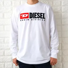 【並行輸入品】ディーゼル メンズ 長袖 Tシャツ クルーネック DIESEL ロゴ ロンT 立体刺繍ロゴ ホワイト ブラック A03768 0GRAI/0AAXJ