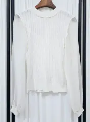 Heatherシースルーニット シフォン袖 ニット クロップドニット