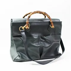 グッチ 2WAY バンブー トートバッグ 肩掛け 手持ち レザー グリーン ネイビー 中古 BCランク GUCCI 女性 レディース 竹 2ウェイ 通勤通学 送料無料