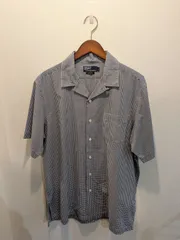 90s　Polo by Ralph Lauren　ポロバイラルフローレン　シャツ　オープンカラー　半袖　コットン　ネイビー　ギンガムチェック　ポニー無し