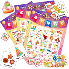 誕生日ビンゴゲーム 子供用 幼児 24人用 Happy Birthdayビンゴカード 40枚 リワードステッカー付き 学校 家族 パーティー 景品 ギフト 授業 アクティビティ ボードゲーム ホリデー