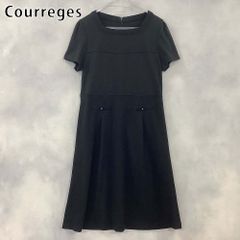 クレージュ courrèges ロゴ刺繍 シアーニットワンピース リボンベルト