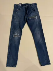 (状態AA) DIESEL スタイリッシュストレート 新モデル ダメージ補強 ストレートストレッチデニム 32