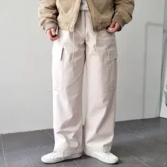 メンズ コットン シャーリング カーゴ ワイド パンツ ズボン 2 COLOR