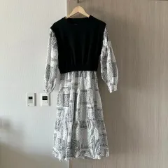 ニットベストレイヤード ペイズリーロングワンピース