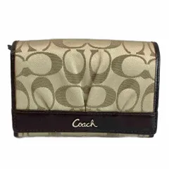 コーチ COACH 財布 二つ折り キャンバス レザー シグネチャー ロゴ シルバー金具 ベージュ 茶色 ブラウン /XZ ■GY18