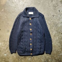 美品 インバーアラン ガウンタイプ ケーブルニット カーディガン 厚手