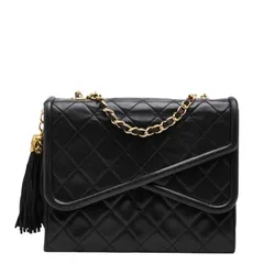 シャネル マトラッセ フリンジ ショルダー バッグ ブラック ゴールド金具 ラムスキン レディース CHANEL【214-65387】