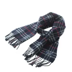 バーバリー ロンドン BURBERRY LONDON マフラー カシミヤ ネイビー 赤 レッド 水色 チェック柄 フリンジ /RI ■OSのサムネイル