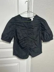 H&M ブラック シャーリング 半袖 ブラウス