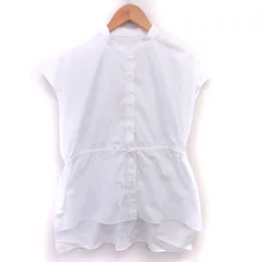 ヒューマンウーマン HUMAN WOMAN シャツ ブラウス バンドカラー 比翼仕立て リボン フレンチスリーブ 半袖 M ホワイト 白 /TT