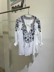 美品 マイストラーダ 袖刺繍ブラウス 白 36 アルページュVネックシャツ 