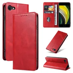 【新着商品】手帳型 スタンド機能 手帳型 手帳型 いphoneSEケース スタンド機能付き マグネット ケース 携帯カバー ケース 耐衝撃 財布型 PUレザー カバー SE第3世代 (レッド iPhone いphoneSE第2世代手帳型ケース カード収納 用ケ