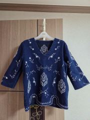 6/16迄！ビアズリー 麻 フロント刺繍 異素材ミックス リネンニット 七