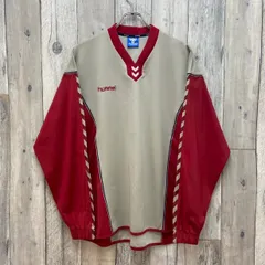 hummel ヒュンメル ベージュ × レッド Vネック 長袖 ユニフォーム ゲームシャツ ロンT 長袖 Tシャツ メンズ O サイズのサムネイル
