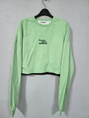 ライトグリーン ダブル クロップド 長袖Tシャツ M L