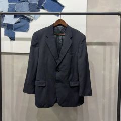 Yves Saint Laurent ウール チェック ノーカラージャケット - メルカリ