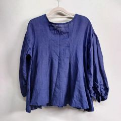 POTandTeaリネン ネイビー フリル 七分袖シャツSizeF - メルカリ