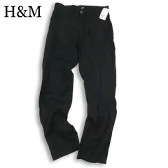 【新品 未使用】 H&M エイチ＆エム 春夏★ 麻 リネン100％ ストレート パンツ Sz.44 メンズ 黒のサムネイル