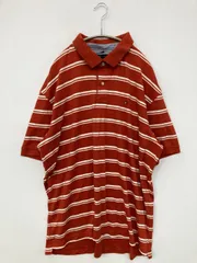 TOMMY HILFIGER トミーヒルフィガー ポロシャツ XXL オレンジ ボーダー柄 ワンポイント ブランドロゴ 半袖