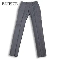 未使用★ EDIFICE エディフィス 通年 イタリア生地 ストレッチ スリム ストライプ スラックス パンツ Sz.46 メンズ ネイビーのサムネイル