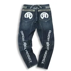 RealBvoice リアルビーボイス 通年★ 立体裁断 ロゴプリント USED加工 デニム パンツ ジーンズ 大きいサイズ Sz.34 メンズのサムネイル