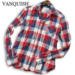 VANQUISH ヴァンキッシュ 通年 襟ワイヤー★ 長袖 シワ加工 スリム チェック シャツ 日本製 Sz.M メンズのサムネイル