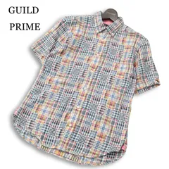 GUILD PRIME ギルドプライム 春夏★ 半袖 パッチワーク風 刺繍 ボタンダウン チェック シャツ 日本製 Sz.1 メンズのサムネイル