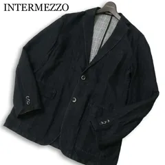 INTERMEZZO インターメッツォ レナウン ALBINO TORELLO VIERA 麻 リネン混★ チェック ジャケット Sz.50 メンズ 黒 大きい