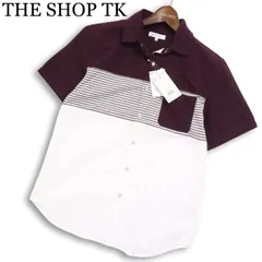【新品 未使用】 THE SHOP TK タケオキクチ 春夏★ 半袖 切替 ボーダー シャツ Sz.M メンズ
