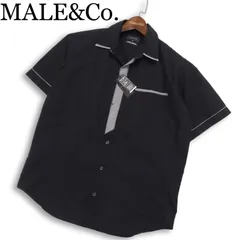 【新品 未使用】 MALE&Co. タカキュー 春夏★ 半袖 ストライプ チェック使い シャツ Sz.M メンズ 黒のサムネイル