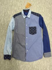 激レア 河谷シャツ 花柄×ストライプ×チェック ミックス 長袖シャツ XXL