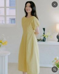 パフスリーブ フロントボタン ロングワンピース オレンジ - メルカリ