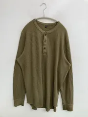UNIQLO ユニクロ Tシャツ/カットソー XL カーキ 無地 ミドル丈 長袖 ヘンリーネック