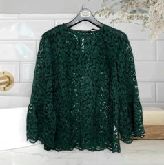 Drawer 総レース刺繍ブラウス 長袖 総柄 バックファスナー 38 日本製 