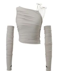 YILON LACE GATHER TOP ピンクベージュ - メルカリ