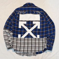 AMIRI バックロゴ ペイント リネン カットオフ加工 チェックシャツ XS