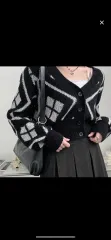アーガイル Vネック クロップド カーディガン