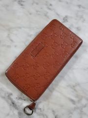GUCCI シマ GG ロゴプレート 長財布 レザー オレンジ - メルカリ