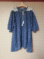 ジョリープッペ 動物刺繍 ティアードチュニックブラウス 濃紺 42 Jolly 