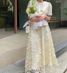 cygne❣️即完売❣️ベージュフリルロングフレアパンツ - メルカリ